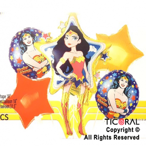 SET DE GLOBOS METALIZADO MUJER MARAVILLA 5 UNIDADES X 1